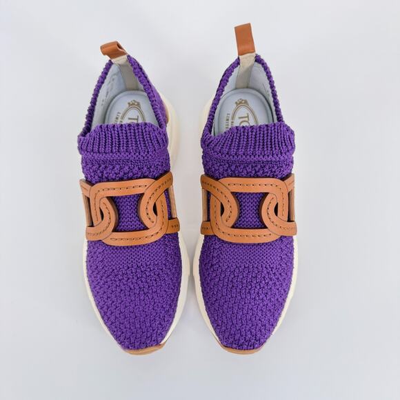 Tods Sportivo Kate Sneakers Size 7.5 EU 38 Chain Knit Purple Italy Designer - Picture 4 of 10